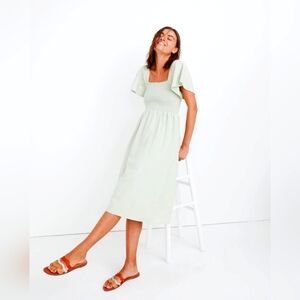 Madewell Lucie smocked linen blend midi dress in 'sunfaded mint' color